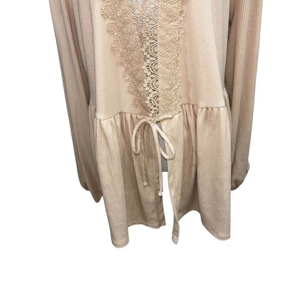 Torrid Super Soft Women's 3X Cardigan Top Frontal Tie Lace Trim Ribbed Beige - Picture 7 of 11
